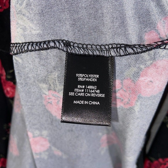 Torrid Dress Womens 0 Black Red Floral Ruffle V Neck Long Sleeve Casual - Picture 8 of 15